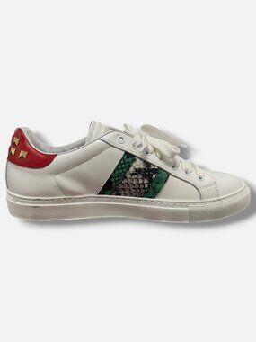 Roberto Cavalli Women's White Snake Embossed Stud Tennis Shoes Size EU:41 US:11